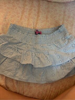Edikted Light Blue Eyelet Ruffle Skater Skirt
